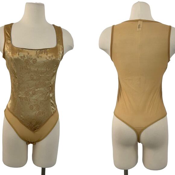 Victoria's Secret Gold Bodysuit Embroidered Front Mesh Back Vintage 1998 Medium - Picture 1 of 11